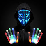 Halloween Scary Mask with LED Gloves Kit, LED Costume Mask EL Wire Light Up Mask for Halloween Costume Festival Cosplay - Glow-Paradise