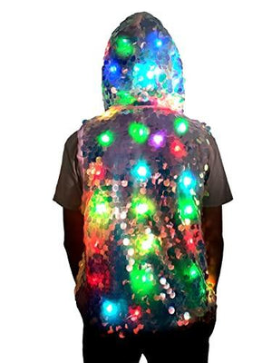 Womens Girls 15 Color LED Sequin Super Flash Vest Light UP Rave Creative Outer Coat Stage Costume Xmas Party Fancy Dress (XL) - Glow-Paradise
