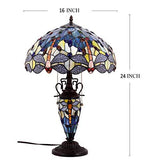 WERFACTORY Tiffany Table Lamp Sea Blue Yellow Stained Glass Dragonfly Mather-Daughter Vase Table Lamp 16X16X24 Inches Desk Light Decor Bedroom Living Room Home Office (LED Bulb Included) S128 Series - Glow-Paradise