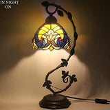 WERFACTORY Tiffany Lamp Yellow Liaison Stained Glass Bedside Table Lamp Desk Reading Light with Thin Metal Leaf Base 8X10X21 Inches Decor Small Space Bedroom Home Office LED Bulb Included S160E Series - Glow-Paradise