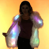 Light-Up-Jacket-Fur-Coat-For-Women - White Fuzzy Faux-Fur-Burning-Man-LED-Costumes Rave Clothes (Medium) - Glow-Paradise
