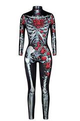 Pink Queen Womens Halloween Skeleton Print Cosplay Outfit Costume Jumpsuit - Glow-Paradise
