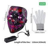 Halloween Scary Mask with LED Gloves Kit, LED Costume Mask EL Wire Light Up Mask for Halloween Costume Festival Cosplay (Purple) - Glow-Paradise