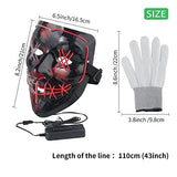 Halloween Scary Mask with LED Gloves Kit, LED Costume Mask EL Wire Light Up Mask for Halloween Costume Festival Cosplay (White&Pink) - Glow-Paradise