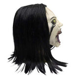 Horror Crying Woman Mask with Wigs, Latex Creepy Scary Evil Female Ghost Devil Full Head Mask Halloween Cosplay Props - Glow-Paradise