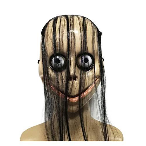 Fstrend Momo Mask Clown Costume White Scary Mask Halloween Cosplay Adults Sinister Face Mask Beige - Glow-Paradise