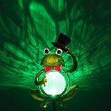 Garden Solar Lights Outdoor Decorations, Waterproof Frog Crackle Glass Globe Metal Garden Stake Lights, Solar Powered LED Green Light for Halloween Christmas Pathway Lawn Patio Yard Decor(Hat) - Glow-Paradise