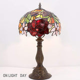 WERFACTORY Tiffany Style Table Lamp Bedside Stained Glass Lamp Red Rose Antique Desk Reading Light 10X10X18 Inches Decor Nightstand Bedroom Living Room Home Office S001 Series - Glow-Paradise