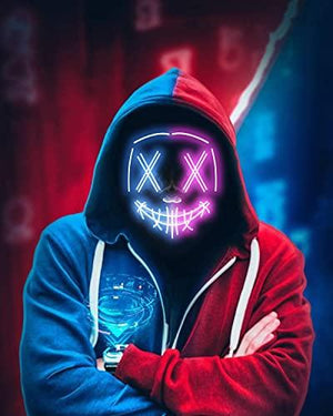 Depointer Halloween Scary Mask Cosplay Led Costume Mask EL Wire Light up Halloween Festival Party, Blue/Pink - Glow-Paradise