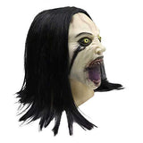 Horror Crying Woman Mask with Wigs, Latex Creepy Scary Evil Female Ghost Devil Full Head Mask Halloween Cosplay Props - Glow-Paradise