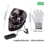 Halloween Scary Mask with LED Gloves Kit, LED Costume Mask EL Wire Light Up Mask for Halloween Costume Festival Cosplay(White) - Glow-Paradise