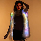 Led Coat Jacket - Women-Light-Up-Vest Furry-Faux-Fur-Waistcoat Glowing White Fuzzy Burning Man Costumes, Rave Wear Clothes Festival Outfit (LED Vest -Medium) - Glow-Paradise