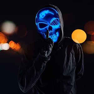 Halloween Mask LED Light up Costumes Scary Mask for Party Supplies Favor (Blue skull) - Glow-Paradise