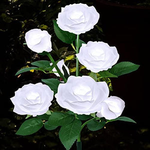 Solar Outdoor Lights 7 Rose Flowers Solar Garden Lights Garden Stake Lights Path Decorative Rose Lights for Patio Yard Pathway Landscape Enlarged Solar Panel (White) - Glow-Paradise