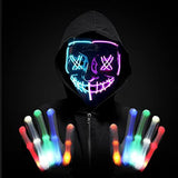 Halloween Scary Mask with LED Gloves Kit, LED Costume Mask EL Wire Light Up Mask for Halloween Costume Festival Cosplay (Blue & Purple) - Glow-Paradise