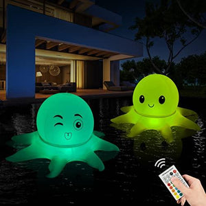 SEMANJLL 2 PCS Octopus Floating Pool Light Solar Powered, 20 inch 16 RGB Colors Changing LED Glow Ball Inflatable Octopus with Cute Expression - Glow-Paradise