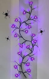 [Timer & 8 Modes] 6Ft 54 LED Halloween Willow Vine Twig 18 LED Spiders, 36 Purple Halloween Lights Waterproof Battery Operated Garland Halloween Scary Decorations Home Indoor Wall - Glow-Paradise