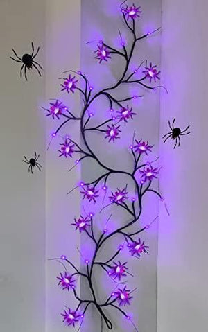 [Timer & 8 Modes] 6Ft 54 LED Halloween Willow Vine Twig 18 LED Spiders, 36 Purple Halloween Lights Waterproof Battery Operated Garland Halloween Scary Decorations Home Indoor Wall - Glow-Paradise