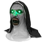 The Nun Led Mask, Halloween Led Costumes Devil Nun Head Mask with Headscarf, Adult Woman Horror Nun Mask Party Props (Green) - Glow-Paradise