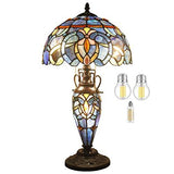 WERFACTORY Tiffany Style Lamp Blue Purple Cloud Stained Glass Table Lamp 12X12X22 Inches Mother-Daughter Vase Desk Reading Light Decor Bedroom Living Room Home Office (LED Bulb Included) S558 Series - Glow-Paradise