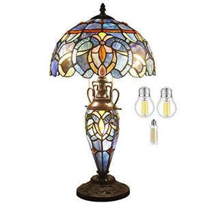 WERFACTORY Tiffany Style Lamp Blue Purple Cloud Stained Glass Table Lamp 12X12X22 Inches Mother-Daughter Vase Desk Reading Light Decor Bedroom Living Room Home Office (LED Bulb Included) S558 Series - Glow-Paradise