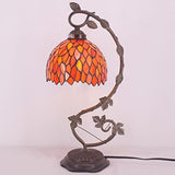 WERFACTORY Tiffany Lamp Stained Glass Table Bedside Lamp, Red Wisteria Desk Reading Light with Thin Metal Leaf Base 8X10X21 Inches Decor Small Space Bedroom Home Office LED Bulb Included S523R Series - Glow-Paradise