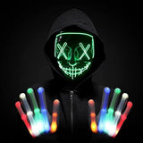 Halloween Scary Mask with LED Gloves Kit, LED Costume Mask EL Wire Light Up Mask for Halloween Costume Festival Cosplay (Green) - Glow-Paradise