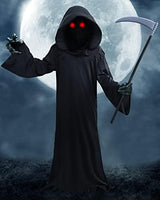 Halloween Grim Reaper Costume Kids Adult with Red Glowing Eyes and Scythe, Scary Halloween Phantom Costumes for Women Men Adults Death Costume - Glow-Paradise