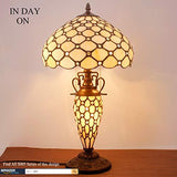 WERFACTORY Tiffany Style Table Lamp Cream Stained Glass Crystal Bead Lamp 12X12X22 Inches Mother-Daughter Vase Desk Reading Light Decor Bedroom Living Room Home Office (LED Bulb Included) S005 Series - Glow-Paradise