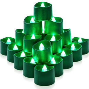 Homemory 24-Pack Eerie Green Tea Lights Battery Operated, Halloween Candle Tea Lights, Flameless Flickering Green Candles, Ideal for Halloween, Holiday Decor, Theme Party, Dia 1-2/5