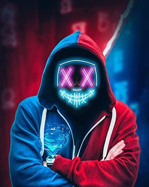 Depointer Halloween Scary Mask Cosplay Led Costume Mask EL Wire Light up Halloween Festival Party(Ice Blue&Pink) - Glow-Paradise