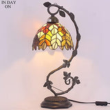 WERFACTORY Tiffany Lamp Stained Glass Table Lamp Bedside Maple Leaf Thin Antique Desk Reading Light 8X10X21 Inches Decor Small Space Bedroom Home Office LED Bulb Included S804 Series - Glow-Paradise