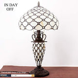 WERFACTORY Tiffany Style Table Lamp Cream Stained Glass Crystal Bead Lamp 12X12X22 Inches Mother-Daughter Vase Desk Reading Light Decor Bedroom Living Room Home Office (LED Bulb Included) S005 Series - Glow-Paradise