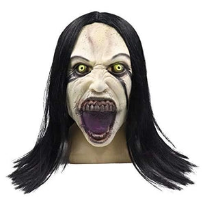 Horror Crying Woman Mask with Wigs, Latex Creepy Scary Evil Female Ghost Devil Full Head Mask Halloween Cosplay Props - Glow-Paradise