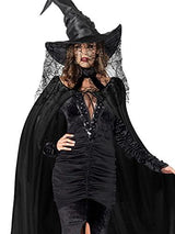 HOMELEX Black Adult Witch Hat Cape Full Length Witches Hat Robe Halloween Cloak - Glow-Paradise