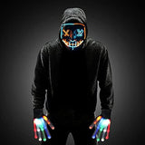 Halloween Scary Mask with LED Gloves Kit, Costume Mask EL Wire Light Up Mask for Halloween Costume Festival Cosplay(Orange & Blue) - Glow-Paradise
