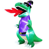 TURNMEON 8 Ft Halloween Inflatables Fire-Breathing Dinosaur with Witch Hat LED Lights Halloween Blow Up Halloween Decorations Outdoor Yard Lawn Garden Home Party Decor - Glow-Paradise