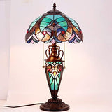 WERFACTORY Tiffany Style Table Lamp Green Stained Glass Liaison Lamp 12X12X22 Inches Mother-Daughter Vase Desk Reading Light Decor Bedroom Living Room Home Office (LED Bulb Included) S160G Series - Glow-Paradise