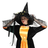 QinYing Halloween Costume Witch Hats for Women Steeple Top with LED Lights for Party (Black Polka Dots) - Glow-Paradise