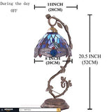 WERFACTORY Tiffany Lamp Stained Glass Table Lamp Blue Dragonfly Thin Bedside Lamp Desk Light with Metal Leaf Base 8X10X21 Inches Decor Small Space Bedroom Home Office LED Bulb Included S004 Series - Glow-Paradise