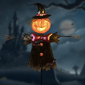 Outdoor Solar Fall Pumpkin Decor Metal Scarecrow Shape Jack O' Lanterns for Halloween Decorations, Garden Pathway Stake Halloween Lights Decor for Outdoor, Porch, Farmhouse, Patio and Yard - Glow-Paradise