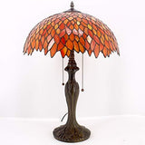 WERFACTORY Tiffany Table Lamp Red Wisteria Stained Glass Bedside Lamp 16X16X24 Inches Antique Desk Reading Light Metal Base Decor Bedroom Living Room Home Office (LED Bulb Included) S523R Series - Glow-Paradise