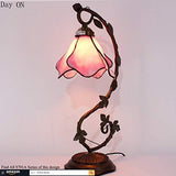 WERFACTORY Tiffany Lamp Pink Stained Glass Bedside Lamp, Thin Metal Leaf Table Desk Reading Light 8X10X21 Inches Decor Small Space Bedroom Home Office LED Bulb Included S70106A Series - Glow-Paradise