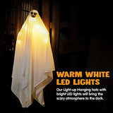 JOYIN 2 pcs Light Up White Hanging Ghost with White LED Lights, 35.4” Hanging Flying Ghost for Halloween Outdoor Yard Tree Porch, Haunted House Decoration - Glow-Paradise