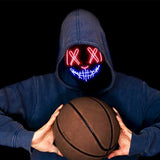 Halloween Purge Light Up Mask Glow Costume Neon Face Masks Led Scary Scream Rave Cool 2 Pack Cheap Glowing for Adults Men Women Teens Kids Girls Boys Parties Movie La Máscara 3 Light Modes Purple Red - Glow-Paradise