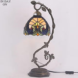 WERFACTORY Tiffany Lamp Yellow Liaison Stained Glass Bedside Table Lamp Desk Reading Light with Thin Metal Leaf Base 8X10X21 Inches Decor Small Space Bedroom Home Office LED Bulb Included S160E Series - Glow-Paradise