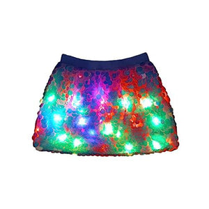 Womens Girls 15 Color LED Sequin Super Flash Jacket Light UP Rave Creative Outer Coat Stage Costume Xmas Party Fancy Dress (Skirt, M) - Glow-Paradise