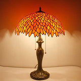 WERFACTORY Tiffany Table Lamp Red Wisteria Stained Glass Bedside Lamp 16X16X24 Inches Antique Desk Reading Light Metal Base Decor Bedroom Living Room Home Office (LED Bulb Included) S523R Series - Glow-Paradise