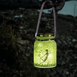 VOOKRY Solar Fairy Lantern Outdoor Fairy Decor Green Frosted Glass Hanging Jar Solar Garden Lights Fairy Decorations 20 LEDs Warm White Waterproof for Yard, Path, Christmas, Party, Birthday, Gifts - Glow-Paradise