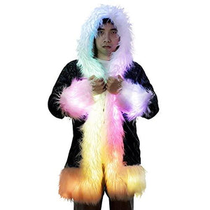 LED Light Faux Fur Coat – LED Clothing Cloak Rave Clothes for Women and Men (Black, Large) - Glow-Paradise
